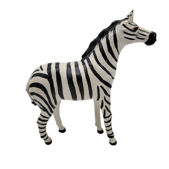 Large Leather Wrapped Zebra Figure - Picture 2 of 4
